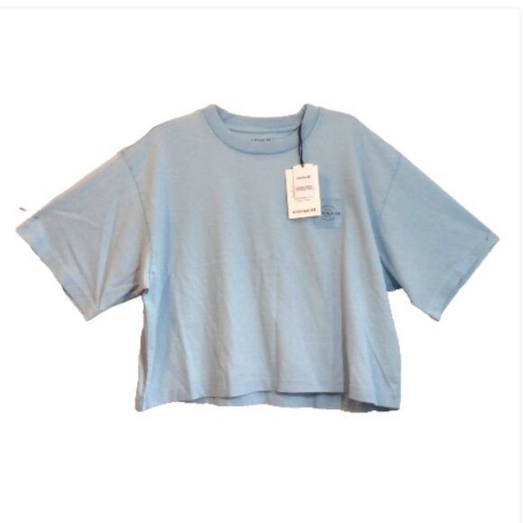 Coach Women's Cropped T-Shirt XL Dusty Blue Organic Cotton Garment Dye NWT - Picture 7 of 12